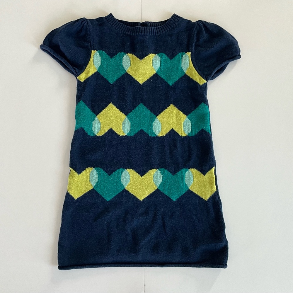 Crazy 8 Navy Dress with Teal and Lime Heart Pattern Girls Size 4T
